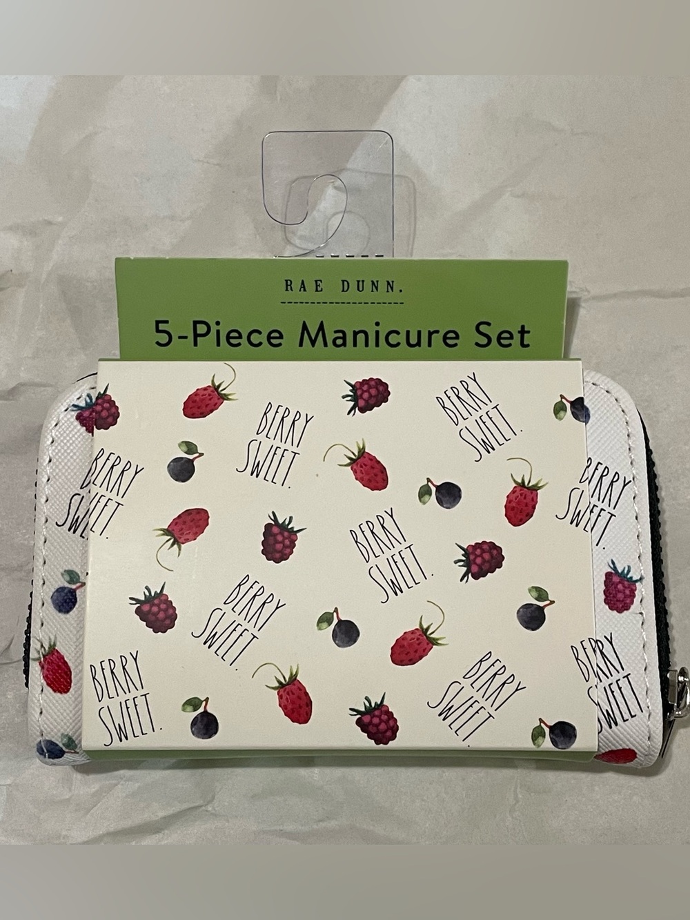 Rae Dunn White 'Berry Sweet' Manicure Set with Red and Purple Berry Print